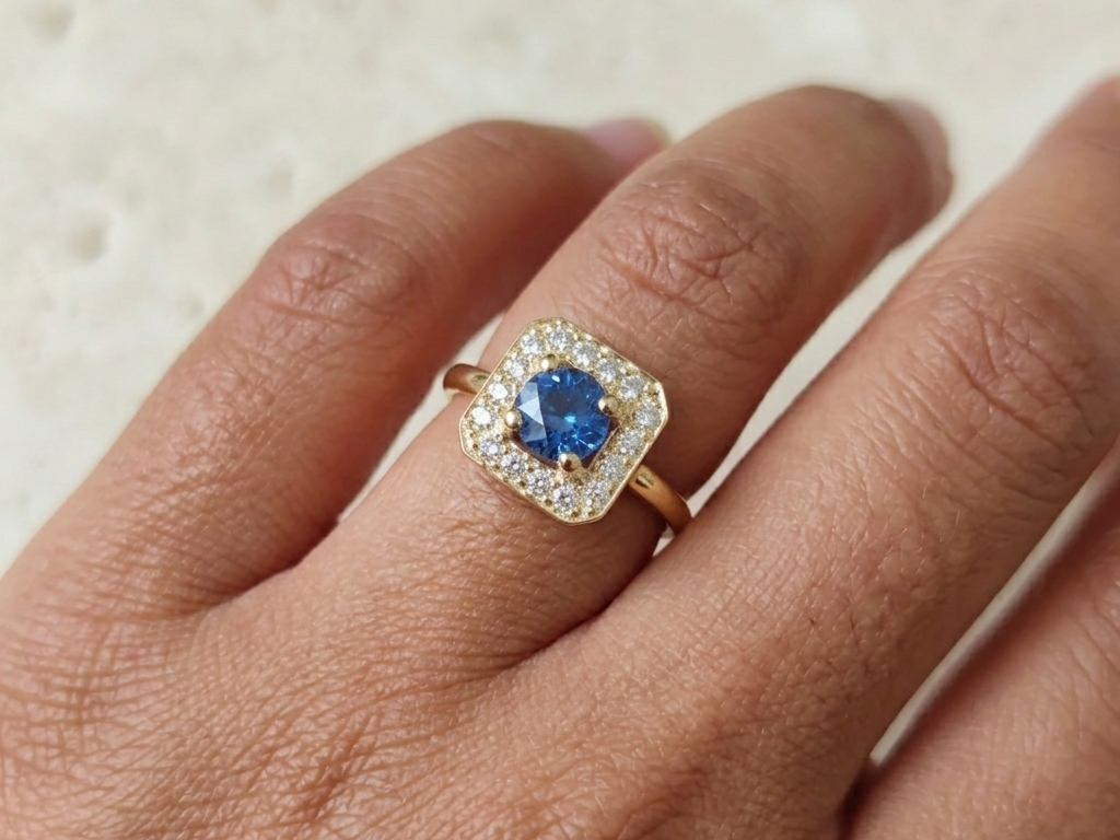 Bague de fiançailles Céleste - saphir bleu et diamants